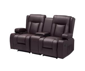 VEVOR Sofá Reclinable de 2 Plazas, con Consola Central, Piel Sintética, Puertos USB, Portavasos y Compartimentos, para Dormitorio, Sala de Estar y Oficina, Color Marrón, 160,1 x 166,5 x 82 cm