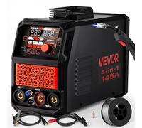 VEVOR Soldadora MIG 145 A 4 en 1, MIG con Gas/Sin Gas, TIG Lift y MMA 2T/4T, Acero Dulce e Inoxidable hasta 5 mm, Control Sinérgico, IGBT, Pantalla Digital y Modos 2T/4T para Metalurgia y Reparaciones