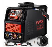 VEVOR Soldadora MIG 145 A 4 en 1, MIG con Gas/Sin Gas, TIG Lift y MMA 2T/4T | para Metalurgia y Reparaciones, Acero Dulce e Inoxidable hasta 5 mm, Control Sinérgico, IGBT, Pantalla Digital y Modos 2T/4T