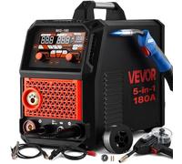 VEVOR Soldadora MIG 180 A 5 en 1, Gas/Sin Gas, TIG Lift, MMA y Aluminio | para Acero Dulce e Inoxidable, con Pistola de Carrete, Control Sinérgico, Pantalla Digital, Modos 2T/4T/Spot y Bobina de 5 kg