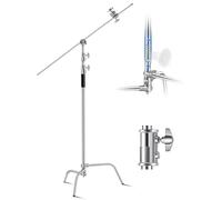 VEVOR Soporte C con Brazo Articulado Altura Máxima de 330cm Soporte de Luz para Fotografía de Acero Inoxidable Altura Ajustable de 1463-2987mm Cabezal de 2 Agarres para Softbox, Monolight, Reflector