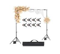 VEVOR Soporte de Fondo Ajustable para Tela de Fondo de hasta 213 x 300 cm, Soporte Portátil de Altura Ajustable de 139-306 cm con Varillas para Fotografía Familiar, Estudio de Fotografía, Negro