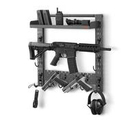 VEVOR Soporte de Montaje en Pared para Armas de Fuego, Capacidad de 3 Escopetas, con Estante Superior y Ganchos Adicionales para Accesorios, Acero al Carbono, para Almacenamiento Herramientas Tall
