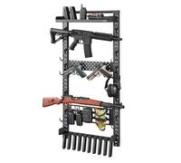 VEVOR Soporte de Montaje en Pared para Armas de Fuego, Capacidad de 5 Escopetas, con Estante Superior Portacargador Panel MOLLE Ganchos Adicionales, Acero al Carbono, para Herramientas Garaje Taller