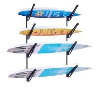 VEVOR Soporte de Pared para Tablas de Surf, Soporte Horizontal para Tablas de Surf de 4 Niveles para Almacenamiento y Exhibición, Organizador Ajustable para Kiteboards, Esquís y Snowboards, Negro