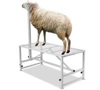 VEVOR Soporte para Ganado de 1195 x 584 mm, Soporte para Cabras y Ovejas, Soporte de Metal para Ordeño y Esquila de Ganado de 533-838 mm de Altura Ajustable con Tocado y Bucle para la Nariz, Blanco