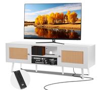 VEVOR Soporte de TV de Ratán Blanco, Mueble Bohemio Moderno 1400 x 400 x 500 mm, Consola Con Estantes Ajustables Para Sala de Estar y Multimedia