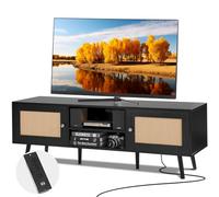 VEVOR Soporte de TV de Ratán Negro, Mueble Bohemio y Moderno de 1400 x 400 x 500 mm, Consola Con Estantes Ajustables para Sala de Estar y Multimedia