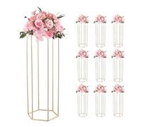 VEVOR Soporte Floral Dorado para Bodas, con Laminado Acrílico, Diseño Elegante, Expositor Hexagonal Cúbico para Fiestas, Cumpleaños, y Centros de Mesa, 310 x 270 x 800 mm, Carga de 15 kg, 10 uds