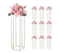 VEVOR Soporte Floral Dorado para Bodas, con Laminado Acrílico, Diseño Elegante, Expositor Hexagonal Cúbico para Fiestas, Cumpleaños, y Centros de Mesa, 310 x 270 x 800 mm, Carga de 15 kg, 10 uds