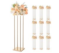 VEVOR Soporte Floral Geométrico para Bodas, 10 uds, Diseño Clásico Cilíndrico Cúbico, con Laminado Metálico, Ideal para Bodas, Fiestas, Cumpleaños y el Hogar, 200 x 200 x 800 mm, Color Dorado