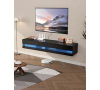 VEVOR Soporte flotante para TV, centro de entretenimiento de 71 pulgadas con toma de corriente y luces LED, moderno estante flotante para TV con 2 cajones y armario de almacenamiento para reproductor