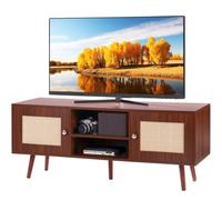 VEVOR Soporte Nogal de TV de Ratán, Mueble de TV bohemio, Soporte de TV de Estilo Moderno de 1200 × 400 × 490 mm, Consola de TV de Ratán con Estantes Ajustables para Sala de Estar, Sala Multimedia
