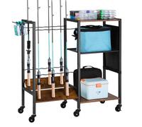 VEVOR Soporte para Cañas de Pescar, 12 Postes, Carrito Móvil con Ruedas, Organizador de Equipo de Pesca para Garaje, Hogar, Interior, para Caja Aparejos, Carrete, Accesorios, 948 x 300 x 830 mm