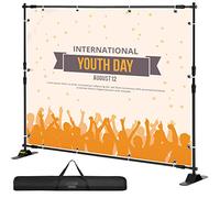 VEVOR Soporte para Fondos de Fotografía 3 m x 2.4 m, Anchura Ajustable 66 "- 120" Soporte de Banner para Telón de Fondo Altura 37"- 96" Negro para Feria Comercial Telescópico Expositor