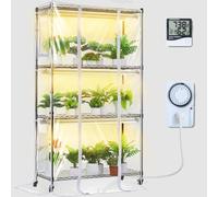 VEVOR Soporte para Plantas con Luces de Crecimiento Estante para Plantas con Cubierta de Invernadero 4 Niveles 180 W 3 Modos de Iluminación Espectral Temporizador para Iniciar Semillas, 90x35x150 cm