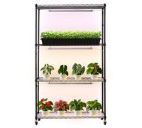 VEVOR Soporte para Plantas con Luz de Cultivo 4 Niveles 150 cm 90 W, Estante para Plantas con Ruedas Giratorias de Goma, 3 Modos de Iluminación Ajustables, para Crecimiento de Planta, 900x350x1500 mm