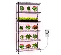 VEVOR Soporte para Plantas con Luz de Cultivo 6 Niveles Alto 180 cm 150 W, Estante para Plantas con Ruedas Giratorias, Temporizador Mecánico, para Crecimiento de Planta, Macetas, 900 x 350 x 1800 mm
