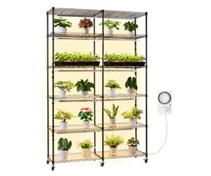 VEVOR Soporte para Plantas con Luz de Cultivo 6 Niveles Doble Fila 180 cm 200 W, Estante para Plantas con Ruedas, Temporizador Mecánico, para Crecimiento de Planta, Macetas, 1200 x 350 x 1800 mm