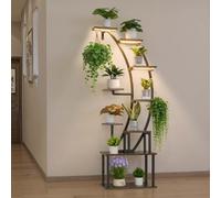 VEVOR Soporte para Plantas con Luz de Cultivo 9 Niveles Alto de 166 cm, Forma de Media Luna, Estante con Luz para Plantas, 3 Temporizadores y 10 Niveles de Brillo, para Sala de Estar, Balcón