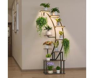 VEVOR Soporte para Plantas con Luz de Cultivo 9 Niveles Alto de 166 cm, Forma de Media Luna, Estante con Luz para Plantas, 3 Temporizadores y 10 Niveles de Brillo, para Sala de Estar, Balcón
