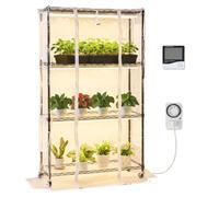 VEVOR Soporte para Plantas con Luz de Cultivo y Cubierta de Invernadero 4 Niveles 150 cm 180 W, Estante para Plantas con Ruedas, Temporizador, Higrómetro, Luces de Cultivo de Espectro Completo