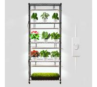 VEVOR - Soporte para plantas de interior con luz de cultivo, estantería metálica de 6 niveles, 180 cm de altura, 192 W, con ruedas, lámpara de espectro completo de 5000 K, expositor para macetas