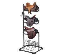 VEVOR Soporte para Silla de Montar Independiente de 3 Niveles 76,2 x 76,2 x 173,9cm, Soporte de Silla de Montar Resistente con Niveles Extraíbles y Giratorios para Organizar el Cuarto de Aperos, Negro