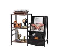 VEVOR Soporte para Tocadiscos 840 x 300 x 740 mm de 3 Niveles con Estación de Carga y Puertos USB, Admite Hasta 200 álbumes, Soporte para Tocadiscos con Almacenamiento de Discos de Vinilo, Negro
