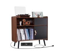 VEVOR Soporte para Tocadiscos con Toma de Corriente Mueble para Discos con Capacidad para 350 Álbumes Mesa para Tocadiscos con Almacenamiento de Discos de Vinilo para Sala de Estar, Dormitorio
