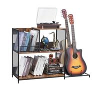 VEVOR Soporte para Tocadiscos de 3 Niveles con Soporte para Guitarra Soporte para Discos con Almacenamiento para hasta 300 Álbumes Gabinete para Discos de Vinilo con Marco de Malla Metálica para Sala