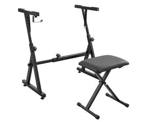 VEVOR Soporte y Taburete para Teclado de Piano Estilo Z Soporte para Piano Digital Resistente Capacidad de Carga 113kg Altura y Longitud Ajustables con Ruedas para Pianos Eléctricos de 54/66/88 Teclas