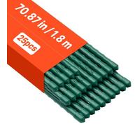 VEVOR Soportes para Plantas, Ø11 x 1800 mm, Tutores de Metal Recubiertos de Plástico, con Extremo Puntiagudo y Topes Antideslizantes para Cultivo de Plantas Trepadoras y Hortalizas, 25 uds, Verde