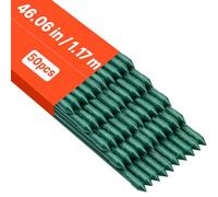 VEVOR Soportes para Plantas, Ø11x1170 mm, Tutores de Metal Recubiertos de Plástico a Tomates, con Extremo Puntiagudo y Topes Antideslizantes para Cultivo de Plantas Trepadoras y Hortalizas, 50 uds