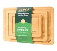 VEVOR Tabla de Cortar de Bambú Versátil 3 Tamaños con Ranura para Aceite y Asas, Calidad Alimentaria, Resistente, Apta para Exhibir, Cortar, Servir