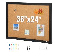 VEVOR Tablero de Corcho 60,9 x 91 x 1,8 cm Tablón de Anuncios con Marco de MDF Pegatina Tablero de Visión de Alta Densidad con 10 Chinchetas para Visualización y Decoración en Oficina, Hogar Escuela