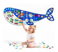 VEVOR Tablero Montessori de Actividades Ballena de Pared 12 en 1 para Niños | para Guardería, Aula y Casa, Panel Sensorial de Fieltro con 5 Paneles, Letras, Números, Engranajes, Cerraduras, Reloj, Formas