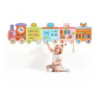 VEVOR Tablero Montessori de Actividades de Pared con Tren, 18 en 1 MDF para Niños, Panel Sensorial con 5 Paneles, Xilófono, Reloj, Engranajes, Cuentas Magnéticas, Cordones, Formas para Guardería, Aula
