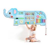VEVOR Tablero Montessori de Actividades Elefante Pared 14 en 1 para Niños | para Guardería, Aula y Casa Infantil, Panel Sensorial con 4 Paneles, Xilófono, Ábaco, Engranajes, Reloj y Juegos Magnéticos
