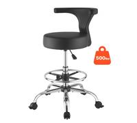 VEVOR Taburete Giratorio de Trabajo, Taburete con Respaldo Reposapiés y Ruedas, Ajustable 54-70 cm, Giro 360°, Capacidad de Carga 226,8 kg, Asiento Ergonómico Acolchado, Silla para Oficina Clínica