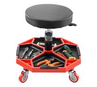 VEVOR Taburete Mecánico con Ruedas Carga de 136 kg Asiento de Garaje Altura Ajustable 420 y 550 mm Taburete de Trabajo con Bandeja para Herramientas para Taller, Reparación de Autos, Negro y Rojo