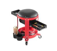 VEVOR Taburete Mecánico con Ruedas Carga de 136 kg Asiento de Garaje con Bandeja para Herramientas y 2 Cajones Asiento Acolchado Altura Fija para Garaje, Taller, Reparación de Autos, Rojo y Negro
