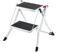 VEVOR Taburete Plegable con 2 Peldaños Carga de 150kg Escalera de Acero Taburete Ancho Multiusos con Superficie Antideslizante y Almohadillas para Adultos, Niños, Hogar, Cocina, Oficina, Autocaravanas
