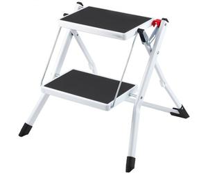 VEVOR Taburete Plegable con 2 Peldaños Carga de 150kg Escalera de Acero Taburete Ancho Multiusos con Superficie Antideslizante y Almohadillas para Adultos, Niños, Hogar, Cocina, Oficina, Autocaravanas
