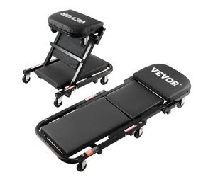 VEVOR Taburete plegable para garaje en forma de Z, 1016 mm, capacidad de 204,1 kg, taburete plegable para mecánico con 6 ruedas universales, asiento acolchado, estructura de acero, silla para tumbarse