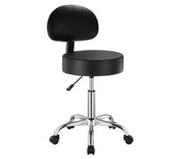 VEVOR Taburete Redondo de Altura Ajustable de 84-100 cm Carga de 204 kg, Taburete de Trabajo con Respaldo, Taburete Redondo Giratoria Ergonómica de Cuero de PU para Salón Spa Clínica de Masaje, Negro