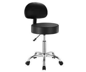 VEVOR Taburete Redondo de Altura Ajustable de 84-100 cm Carga de 204 kg, Taburete de Trabajo con Respaldo, Taburete Redondo Giratoria Ergonómica de Cuero de PU para Salón SPA Clínica de Masaje, Negro