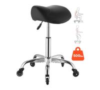 VEVOR Taburete Tipo Silla de Montar, Taburete Giratorio con Ruedas, Soporta hasta 226,8 kg, Altura Ajustable 55-71 cm, Asiento Ergonómico Tapizado con Cuero PU, para Oficina Estudio Bar Hogar, Negro