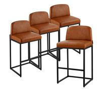VEVOR Taburetes de Bar, Silla de Cocina de Piel Sintética con Respaldo y Estructura de Metal, Carga 149,7 kg, para Comedor, Bar, Cocina, Marrón, Estilo Moderno Cálido, 495 x 460 x 925 mm, 4 uds