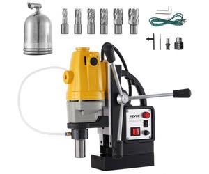 VEVOR Taladro magnético 1100W con diámetro de orificio 40 mm MD40 Taladro magnético 12.000 N 670 RPM Sistema de perforación magnética de fuerza magnética 6 kits de cortador anular HSS